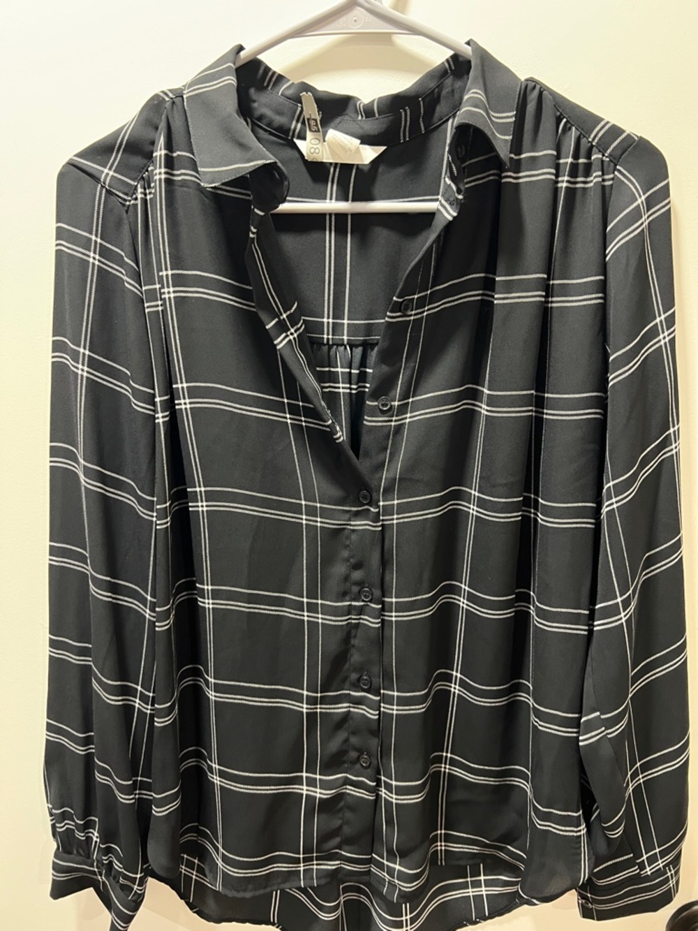 H&M Black and White Plaid Button-Up Blouse